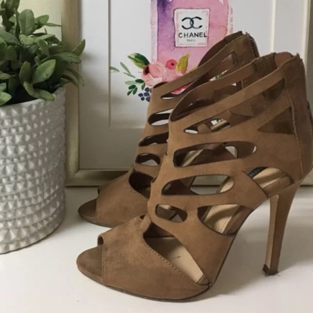 Tan caged heels